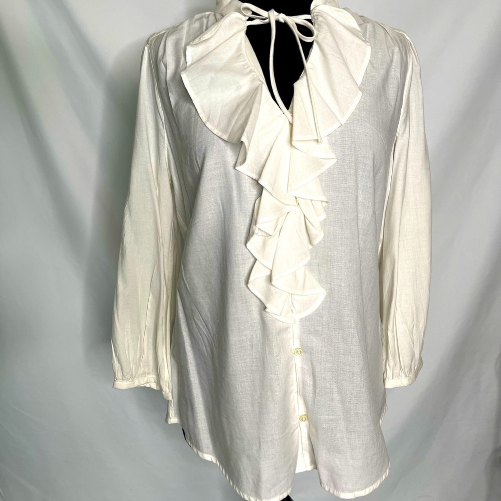 Lauren Ralph Lauren jeans co. Long sleeveless top front ruffles size M